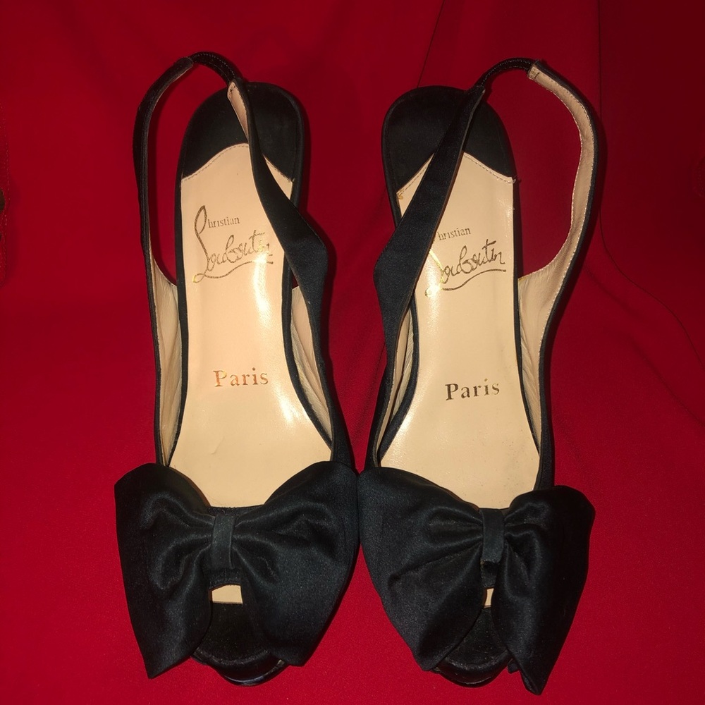 Christian Louboutin Black Satin Sling sz 38